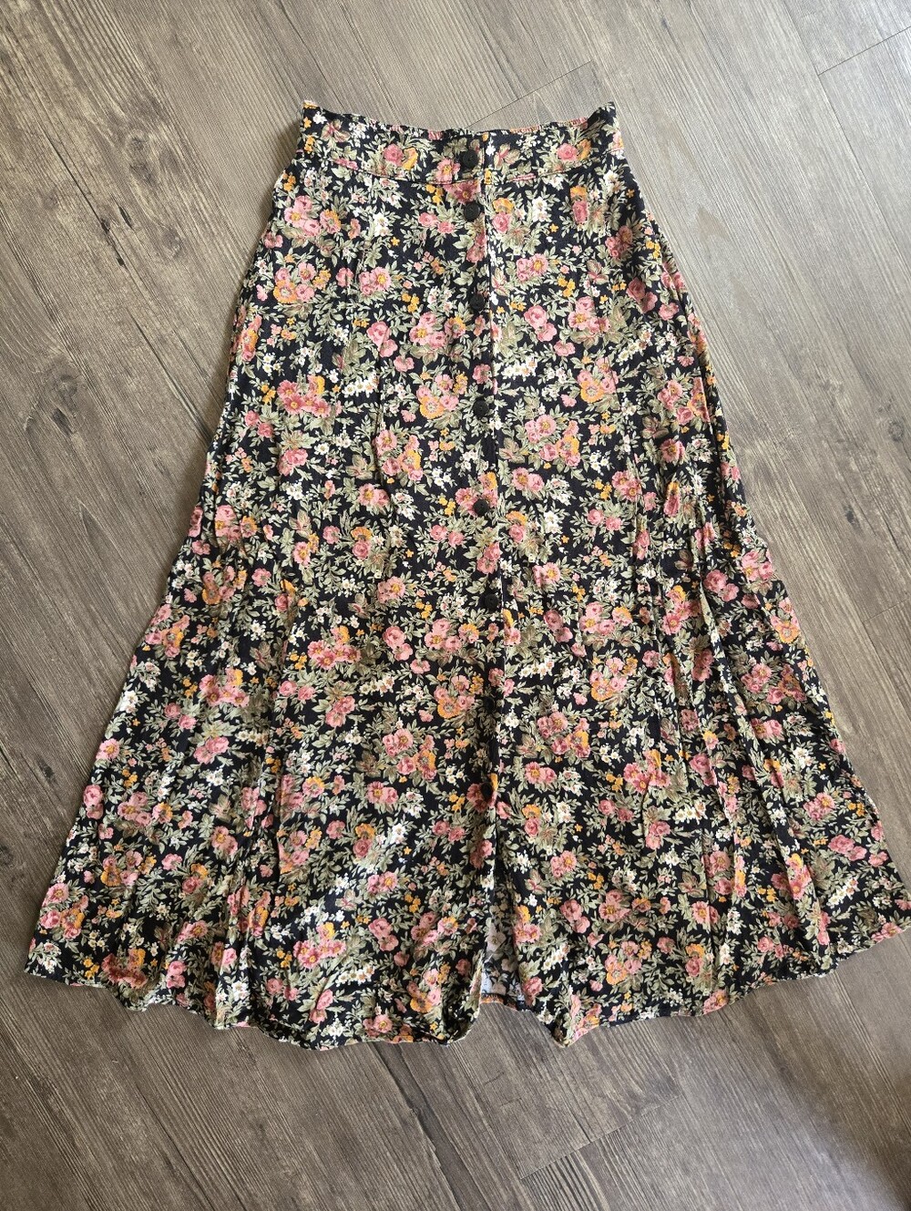 Vintage Two Roads Floral Button-down Midi Skirt